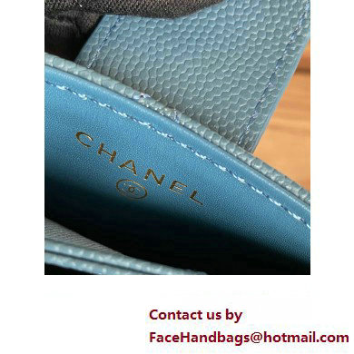 Chanel Grained Calfskin  &  GOLD-Tone Metal Card Holder AP0342 Blue 2023